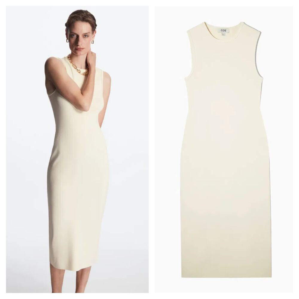 Sleeveless Cream Midi Sheath Dress - COS
